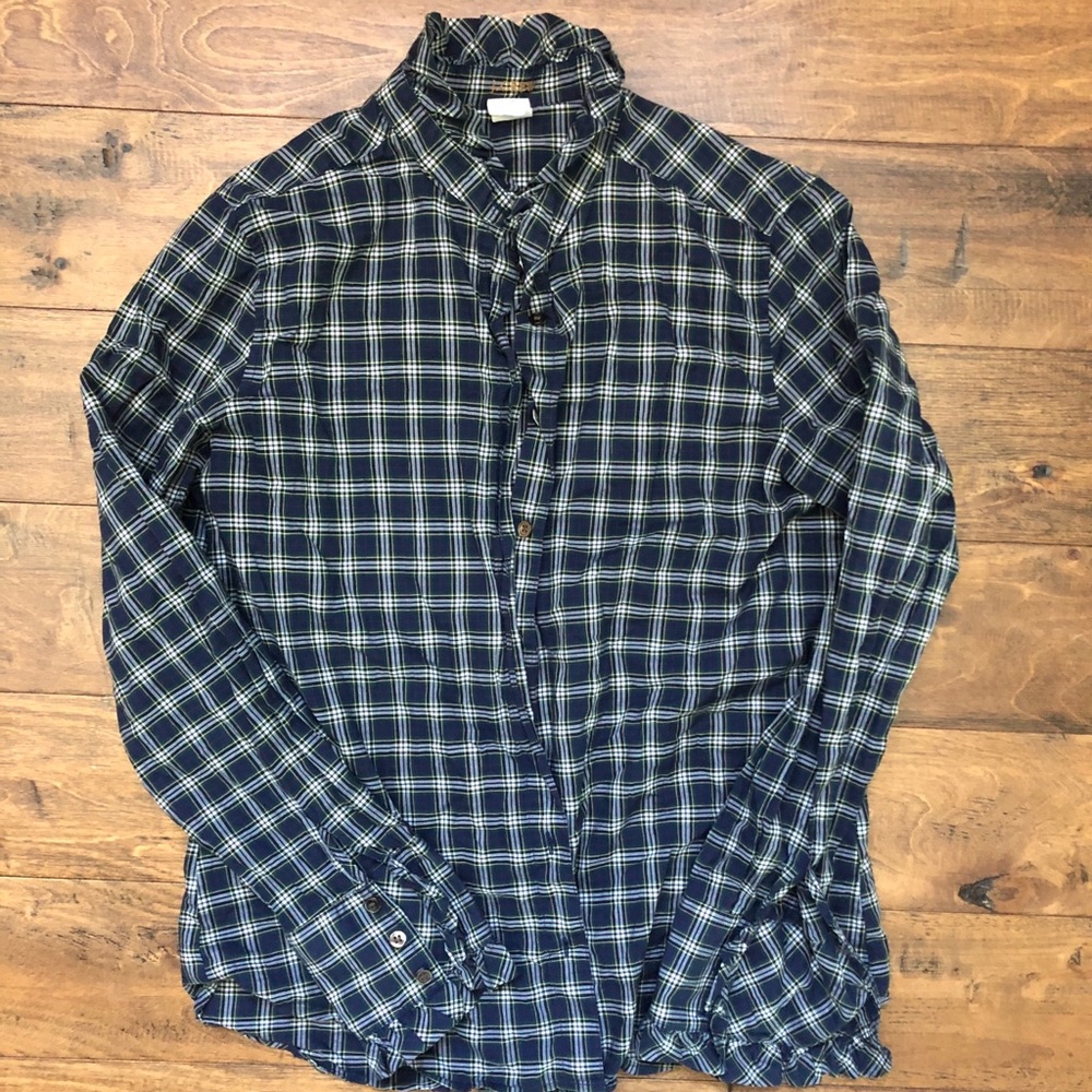 J Crew Ruffle neck button up shirt